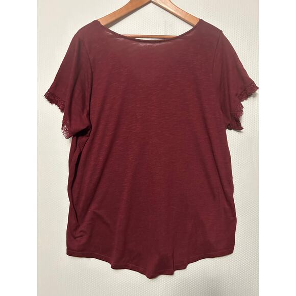 Torrid Burgundy Lace V Neck "I'll Just Stay Here Awhile" Short Sleeve Tee 1X - Picture 6 of 8